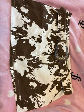 Fashion Nova Brown and White Cowprint Mini Skirt with Buckle Belt
